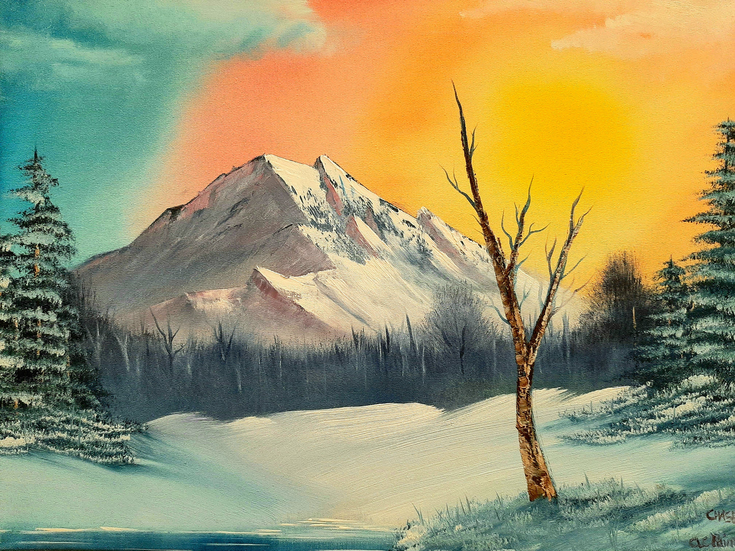 Snowy Winter Sunrise 16x20" Original Landscape Oil Painting