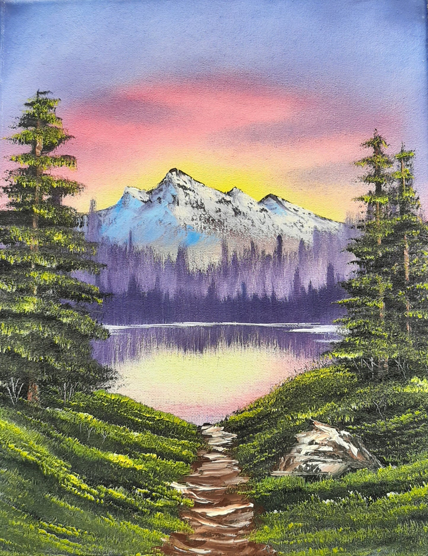 Mountain Sunset Path to the Lake 11×14" Original Landscape Oil Painting