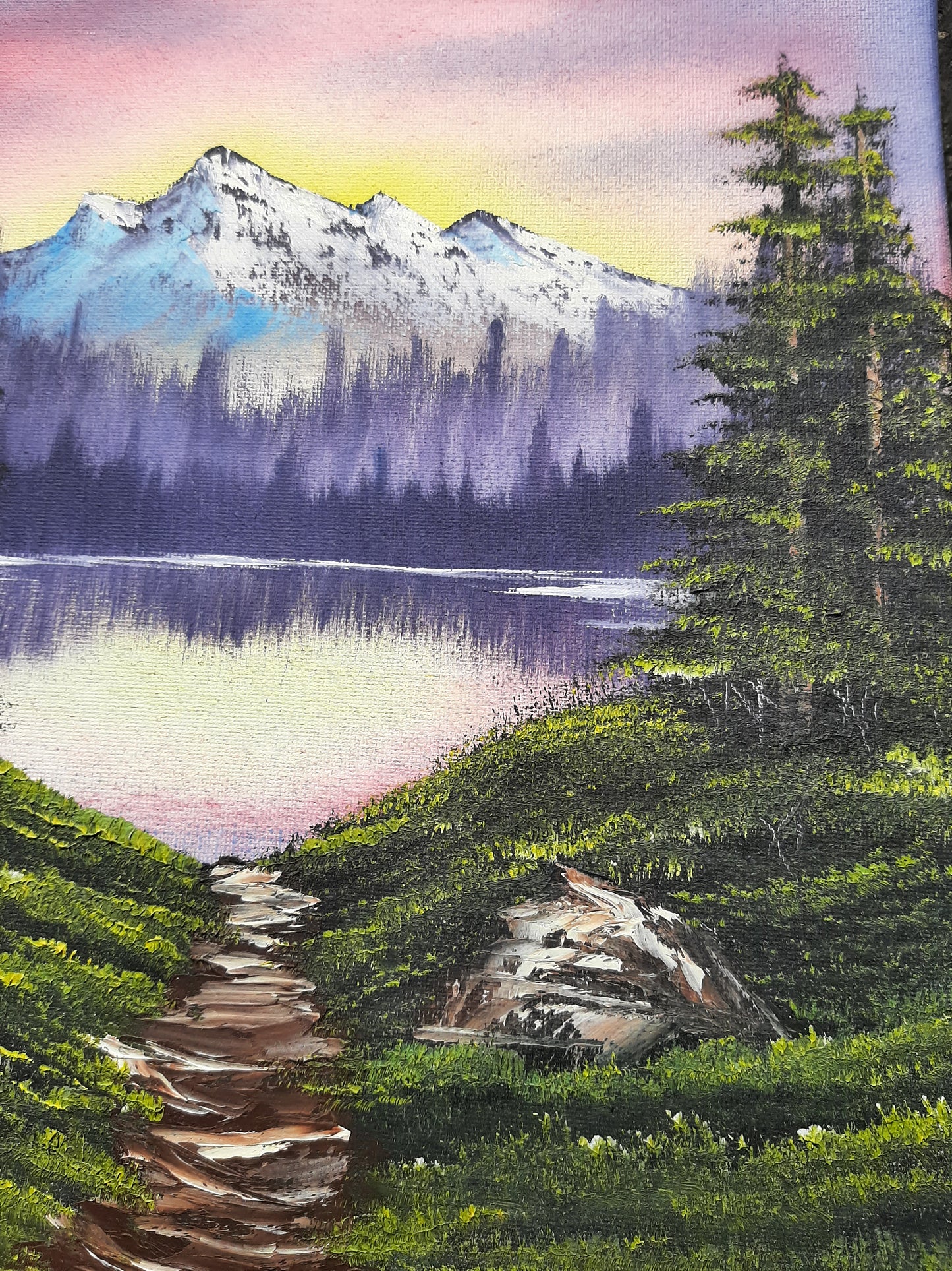 Mountain Sunset Path to the Lake 11×14" Original Landscape Oil Painting