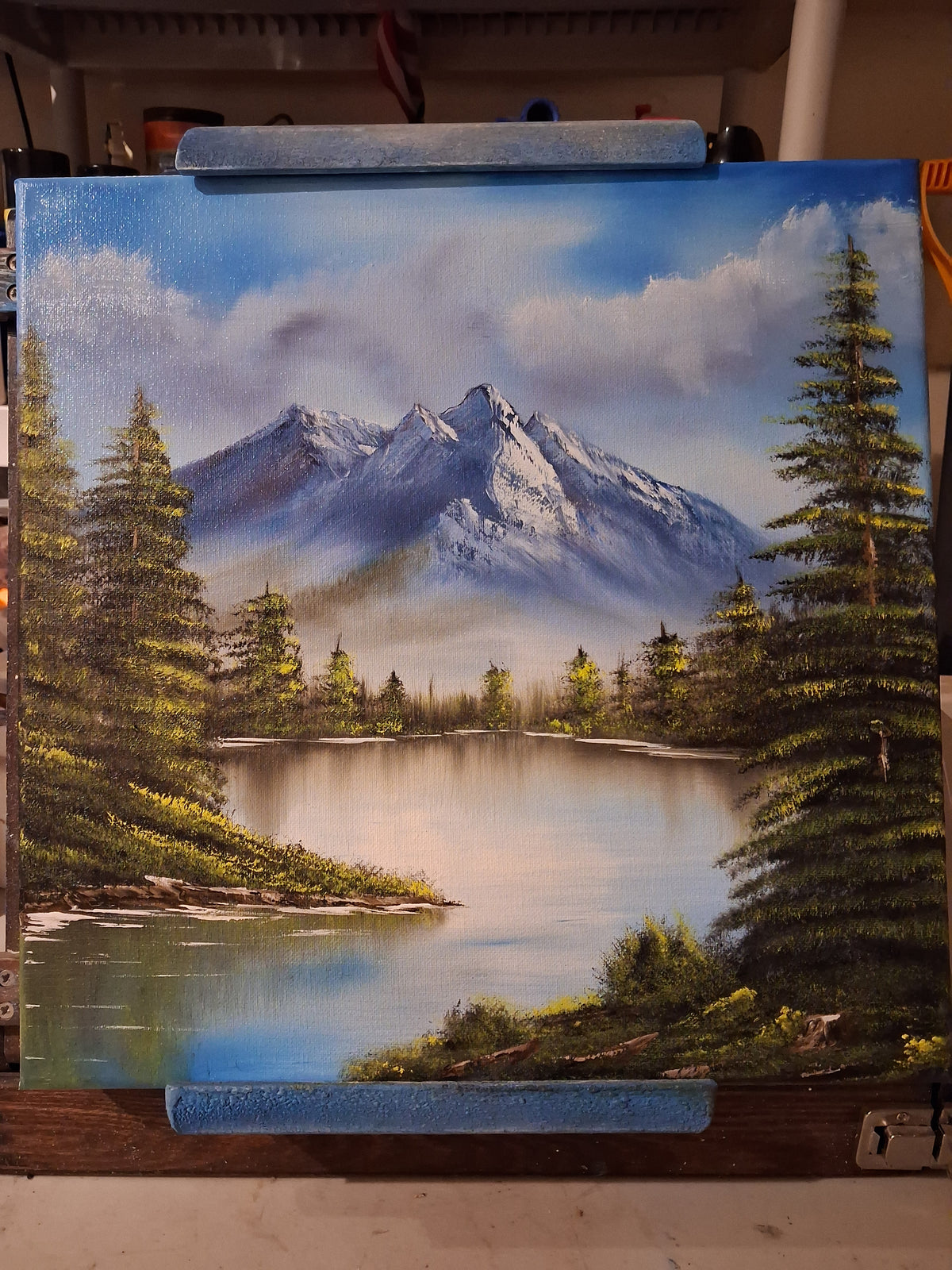 Stillness Beneath the Peaks — Original Mountain Lake Painting — 14"×14" inch