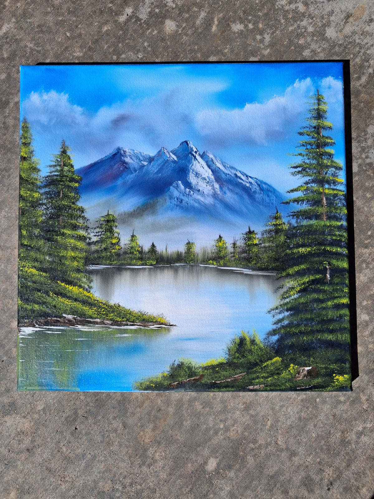 Stillness Beneath the Peaks — Original Mountain Lake Painting — 14"×14" inch