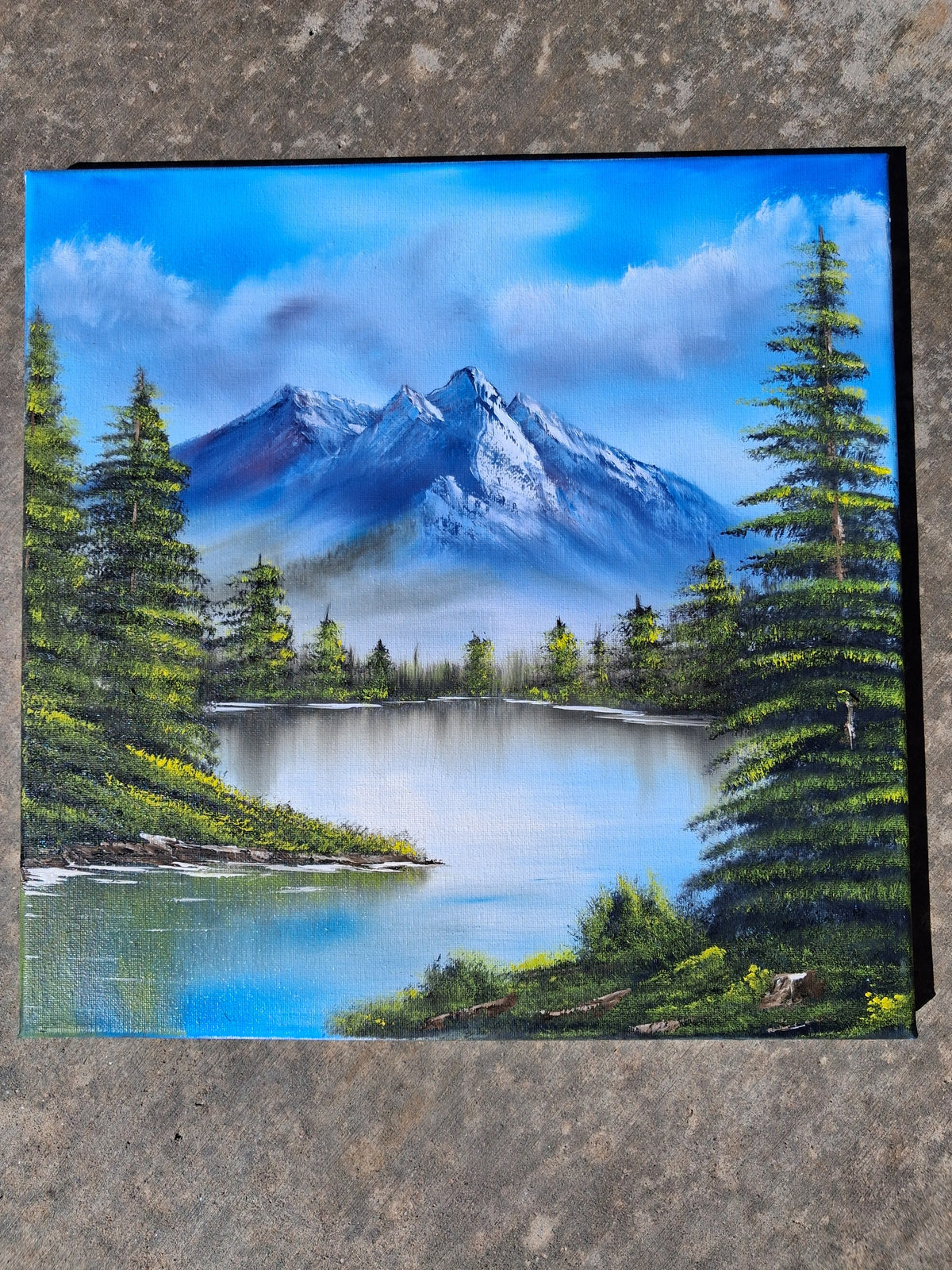 Stillness Beneath the Peaks — Original Mountain Lake Painting — 14"×14" inch