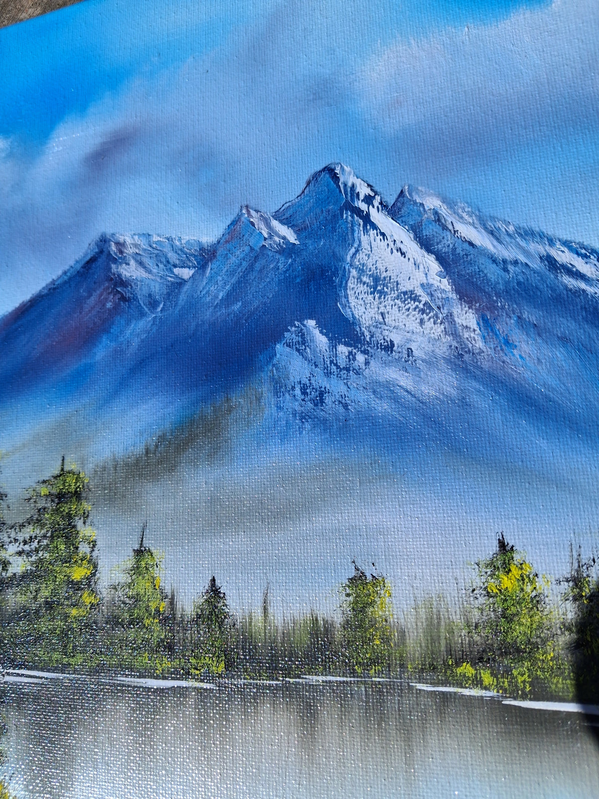 Stillness Beneath the Peaks — Original Mountain Lake Painting — 14"×14" inch