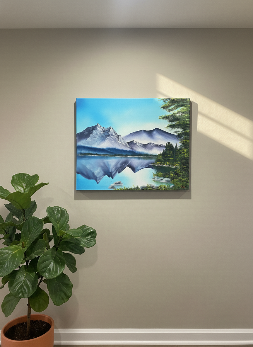 Dual Mountain Reflection in the lake 16x20 Original Landscape Oil Painting