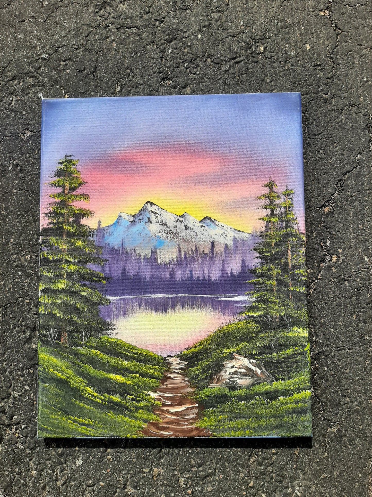 Mountain Sunset Path to the Lake 11×14" Original Landscape Oil Painting