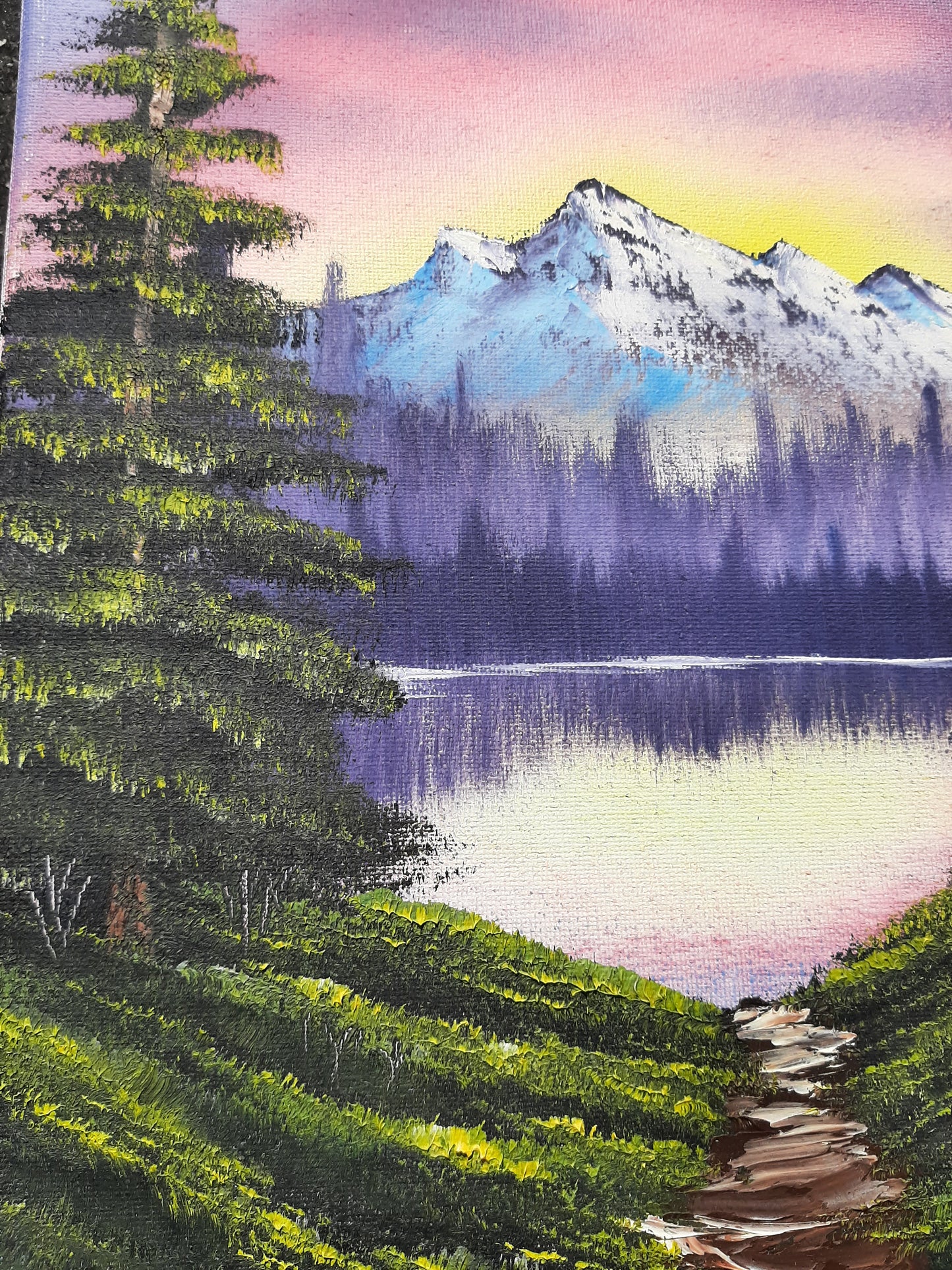 Mountain Sunset Path to the Lake 11×14" Original Landscape Oil Painting